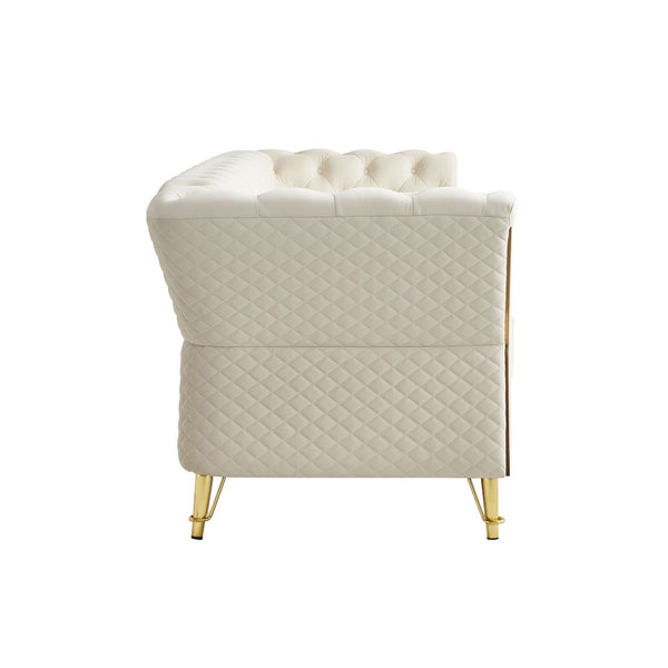 English Elm Modern Velvet Tufted Sofa with Gold Leg Accents Mid-century Style for Living Room Beige W579S00061