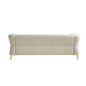 English Elm Modern Velvet Tufted Sofa with Gold Leg Accents Mid-century Style for Living Room Beige W579S00061