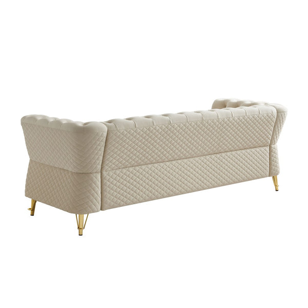 English Elm Modern Velvet Tufted Sofa with Gold Leg Accents Mid-century Style for Living Room Beige W579S00061