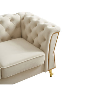 English Elm Modern Velvet Tufted Sofa with Gold Leg Accents Mid-century Style for Living Room Beige W579S00061