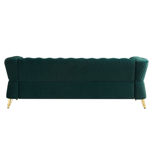 English Elm Modern Velvet Tufted Sofa with Gold Leg Accents Mid-century Style for Living Room Green W579S00062