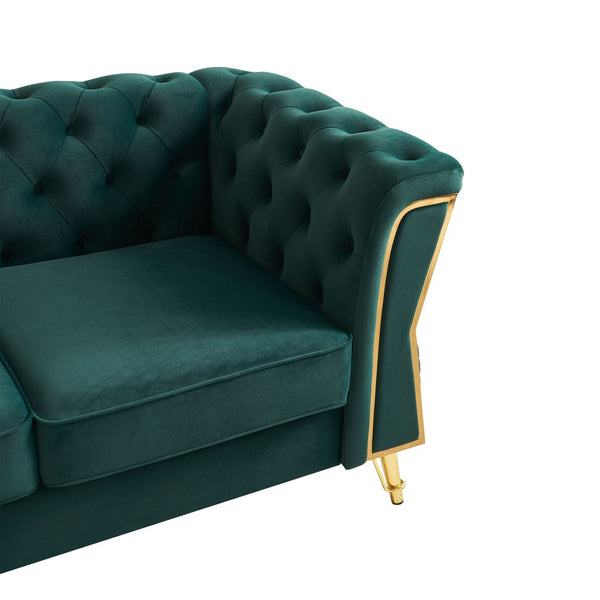 English Elm Modern Velvet Tufted Sofa with Gold Leg Accents Mid-century Style for Living Room Green W579S00062