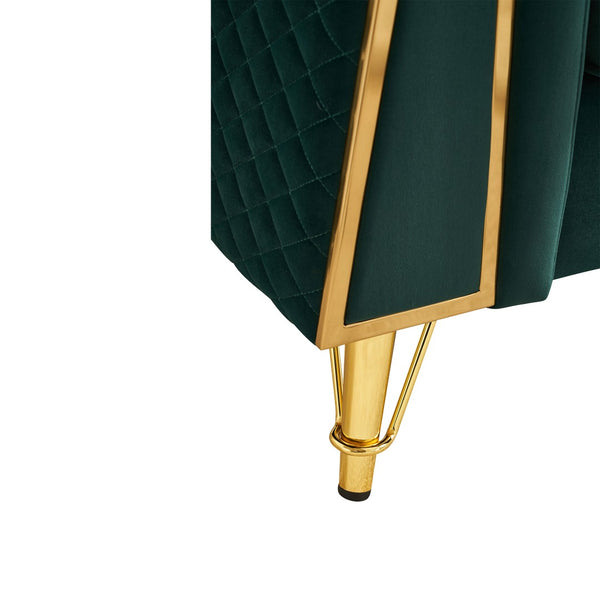 English Elm Modern Velvet Tufted Sofa with Gold Leg Accents Mid-century Style for Living Room Green W579S00062