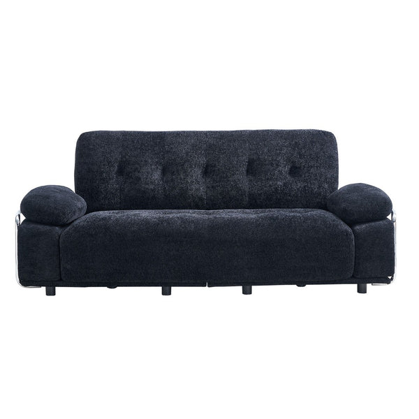 English Elm 88.98'' Chenille Upholstered Modern Sofa Chrome Arched Arms Living Room Seating Black W579S00063