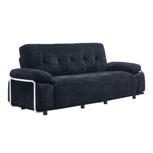English Elm 88.98'' Chenille Upholstered Modern Sofa Chrome Arched Arms Living Room Seating Black W579S00063