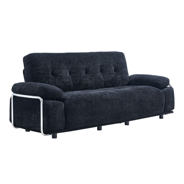 English Elm 88.98'' Chenille Upholstered Modern Sofa Chrome Arched Arms Living Room Seating Black W579S00063