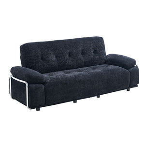English Elm 88.98'' Chenille Upholstered Modern Sofa Chrome Arched Arms Living Room Seating Black W579S00063