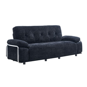 English Elm 88.98'' Chenille Upholstered Modern Sofa Chrome Arched Arms Living Room Seating Black W579S00063