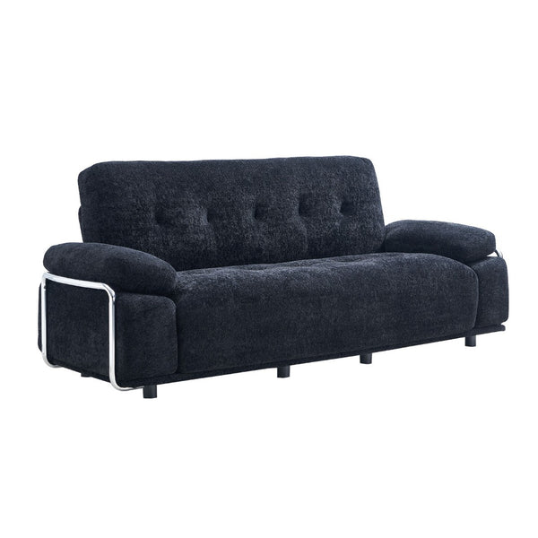 English Elm 88.98'' Chenille Upholstered Modern Sofa Chrome Arched Arms Living Room Seating Black W579S00063