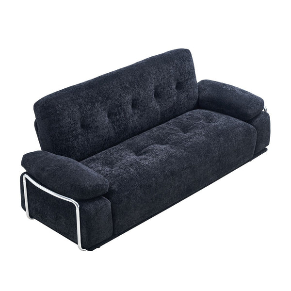 English Elm 88.98'' Chenille Upholstered Modern Sofa Chrome Arched Arms Living Room Seating Black W579S00063