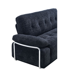 English Elm 88.98'' Chenille Upholstered Modern Sofa Chrome Arched Arms Living Room Seating Black W579S00063