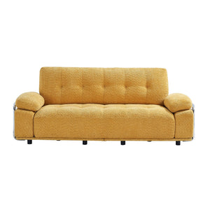 English Elm 88.98'' Chenille Upholstered Modern Sofa Chrome Arched Arms Living Room Seating Yellow W579S00064