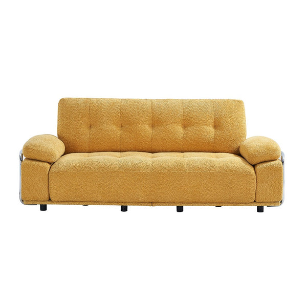English Elm 88.98'' Chenille Upholstered Modern Sofa Chrome Arched Arms Living Room Seating Yellow W579S00064