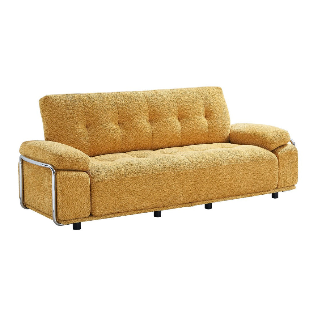 English Elm 88.98'' Chenille Upholstered Modern Sofa Chrome Arched Arms Living Room Seating Yellow W579S00064