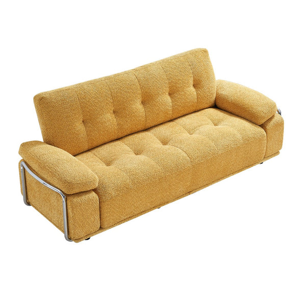 English Elm 88.98'' Chenille Upholstered Modern Sofa Chrome Arched Arms Living Room Seating Yellow W579S00064