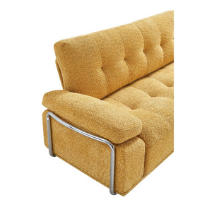 English Elm 88.98'' Chenille Upholstered Modern Sofa Chrome Arched Arms Living Room Seating Yellow W579S00064