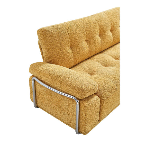 English Elm 88.98'' Chenille Upholstered Modern Sofa Chrome Arched Arms Living Room Seating Yellow W579S00064