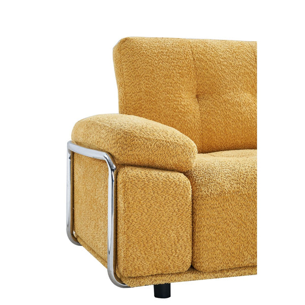 English Elm 88.98'' Chenille Upholstered Modern Sofa Chrome Arched Arms Living Room Seating Yellow W579S00064