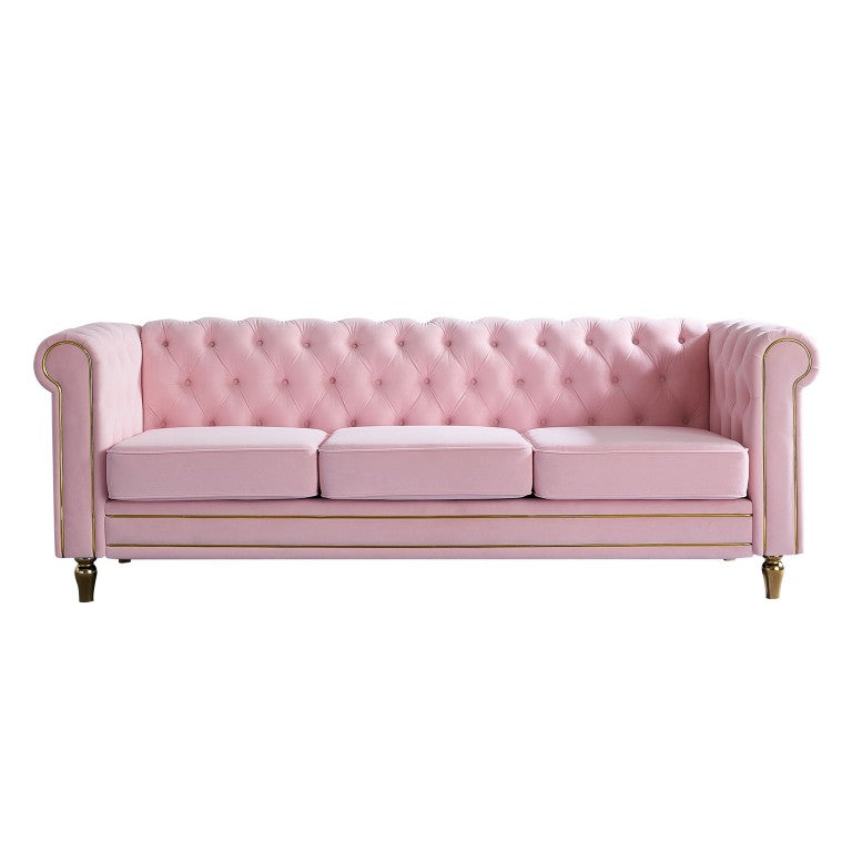 English Elm Chesterfield Button Tufted Velvet Sofa with Gold Trim Feet for Glam Living Rooms W579S00069