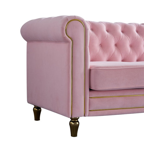 English Elm Chesterfield Button Tufted Velvet Sofa with Gold Trim Feet for Glam Living Rooms W579S00069
