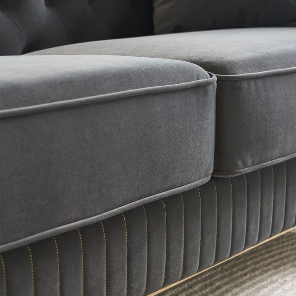 English Elm Chesterfield Tufted Velvet Sofa with Gold Legs Elegant Three Seat Living Room Couch Dark Grey 84.25 inches W579S00070