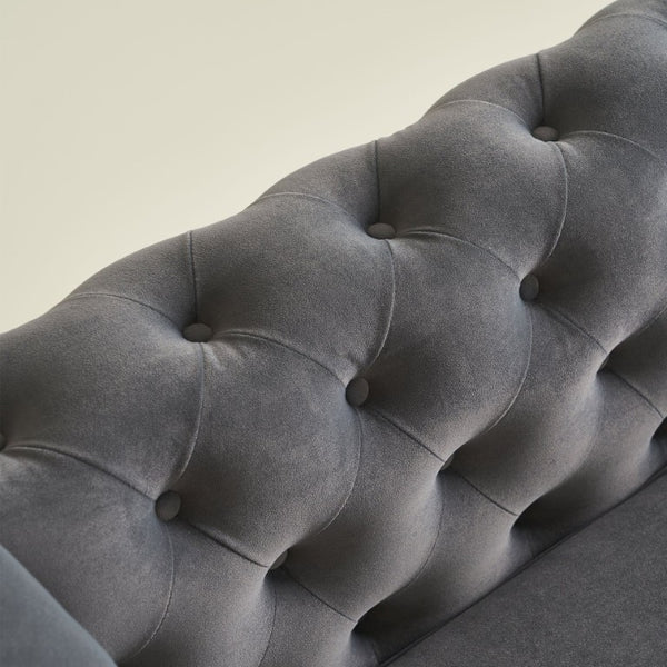 English Elm Chesterfield Tufted Velvet Sofa with Gold Legs Elegant Three Seat Living Room Couch Dark Grey 84.25 inches W579S00070