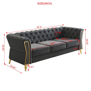 English Elm Modern Button Tufted Velvet Sofa with Gold Metal Arms for Glam Living Spaces Dark Grey W579S00071