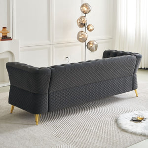 English Elm Modern Button Tufted Velvet Sofa with Gold Metal Arms for Glam Living Spaces Dark Grey W579S00071