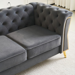 English Elm Modern Button Tufted Velvet Sofa with Gold Metal Arms for Glam Living Spaces Dark Grey W579S00071