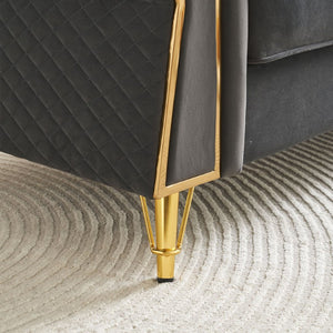 English Elm Modern Button Tufted Velvet Sofa with Gold Metal Arms for Glam Living Spaces Dark Grey W579S00071