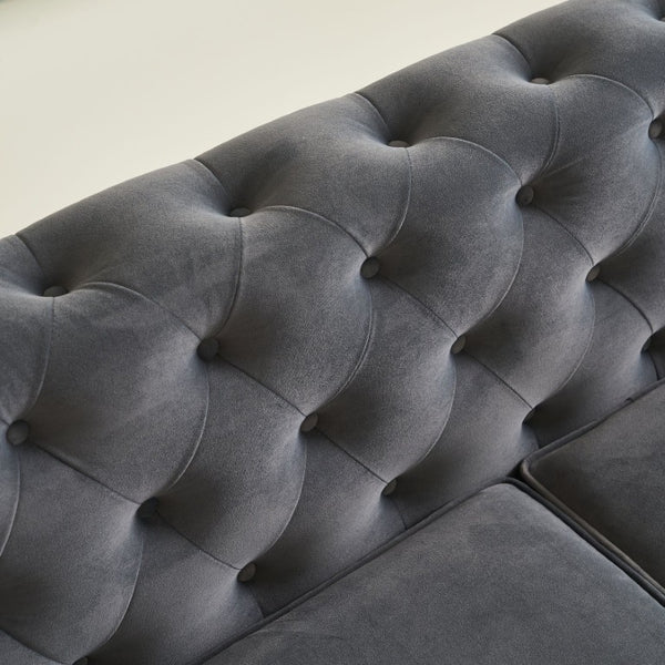 English Elm Modern Button Tufted Velvet Sofa with Gold Metal Arms for Glam Living Spaces Dark Grey W579S00071