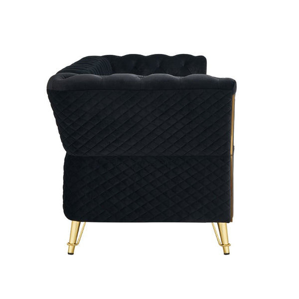 English Elm Chesterfield Tufted Velvet Sofa with Gold Legs Elegant Three Seat Living Room Couch Black 87.4 inches W579S00076