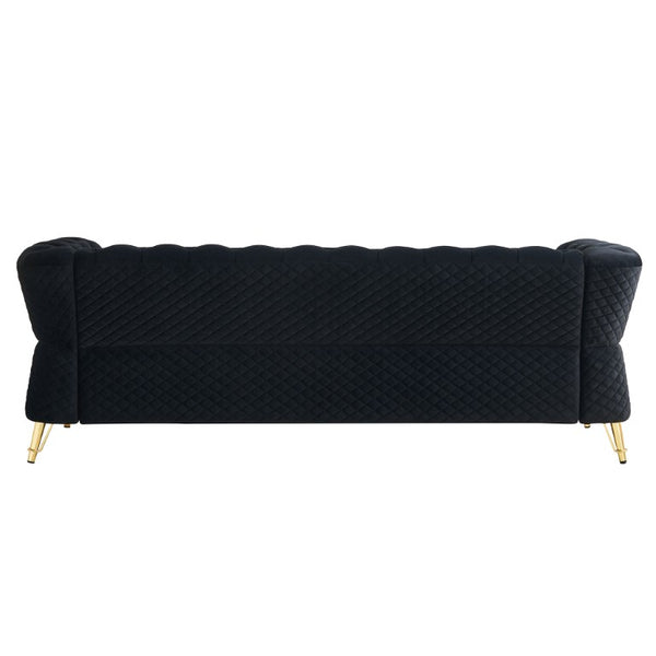 English Elm Chesterfield Tufted Velvet Sofa with Gold Legs Elegant Three Seat Living Room Couch Black 87.4 inches W579S00076
