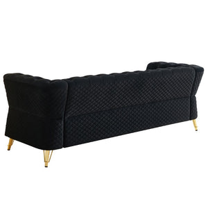 English Elm Chesterfield Tufted Velvet Sofa with Gold Legs Elegant Three Seat Living Room Couch Black 87.4 inches W579S00076