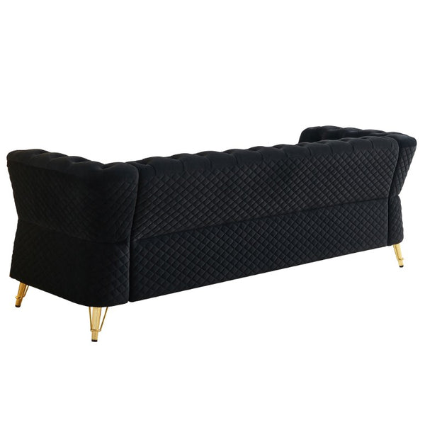 English Elm Chesterfield Tufted Velvet Sofa with Gold Legs Elegant Three Seat Living Room Couch Black 87.4 inches W579S00076
