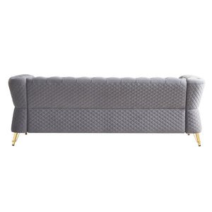 English Elm Modern Button Tufted Velvet Sofa with Gold Metal Arms for Glam Living Spaces Light Grey W579S00077