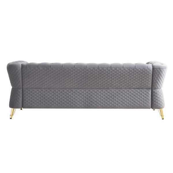 English Elm Modern Button Tufted Velvet Sofa with Gold Metal Arms for Glam Living Spaces Light Grey W579S00077