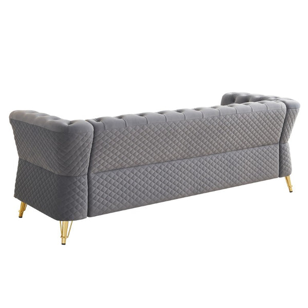 English Elm Modern Button Tufted Velvet Sofa with Gold Metal Arms for Glam Living Spaces Light Grey W579S00077