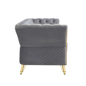 English Elm Modern Button Tufted Velvet Sofa with Gold Metal Arms for Glam Living Spaces Light Grey W579S00077