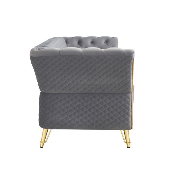 English Elm Modern Button Tufted Velvet Sofa with Gold Metal Arms for Glam Living Spaces Light Grey W579S00077