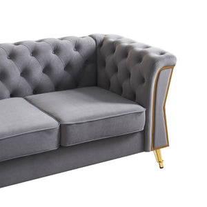 English Elm Modern Button Tufted Velvet Sofa with Gold Metal Arms for Glam Living Spaces Light Grey W579S00077