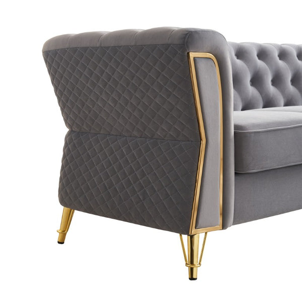English Elm Modern Button Tufted Velvet Sofa with Gold Metal Arms for Glam Living Spaces Light Grey W579S00077