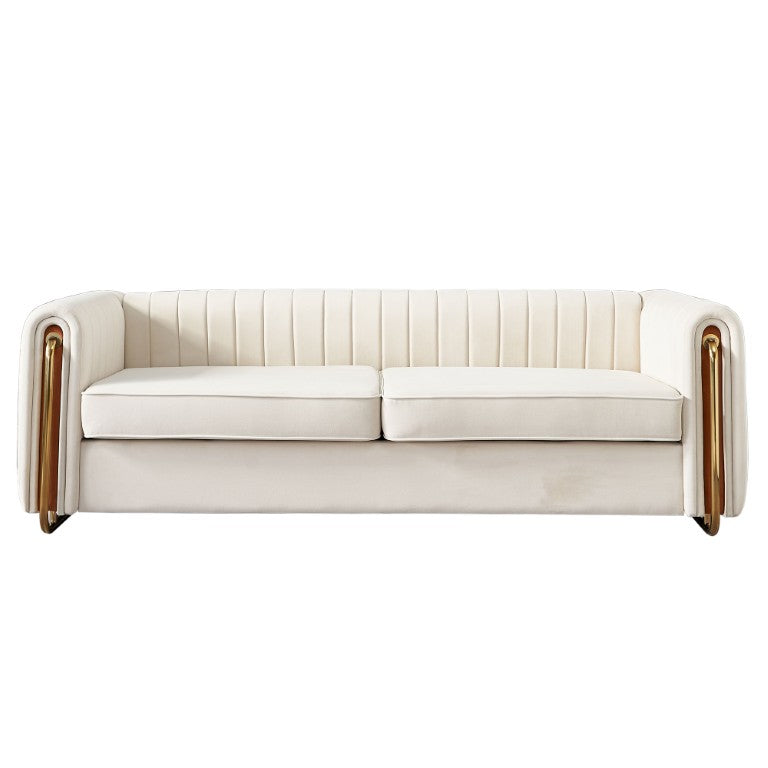 English Elm Contemporary Channel Tufted Velvet Sofa with Gold Legs for a Stylish Living Room W579S00079