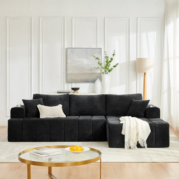English Elm 108 Inch Chenille Cloud Sectional with Chaise Cooling Gel Foam Assembly Free Couch W5802S00005