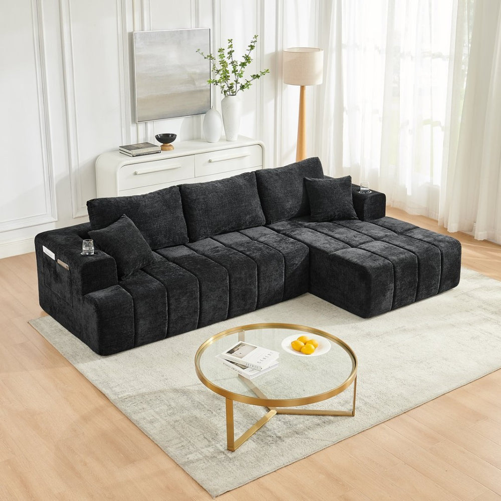 English Elm 108 Inch Chenille Cloud Sectional with Chaise Cooling Gel Foam Assembly Free Couch W5802S00005