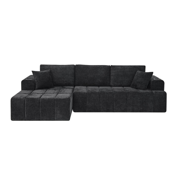 English Elm 108 Inch Cloud Sectional Chenille Sofa with Chaise Cup Holders and Pockets for Living Room W5802S00006