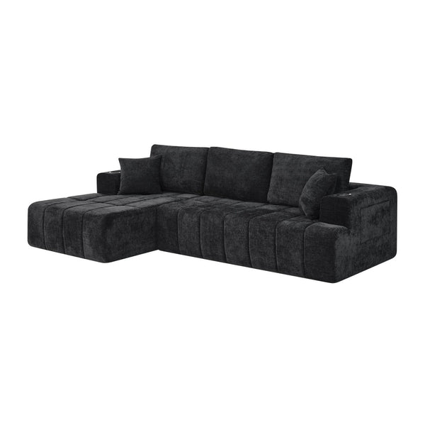 English Elm 108 Inch Cloud Sectional Chenille Sofa with Chaise Cup Holders and Pockets for Living Room W5802S00006