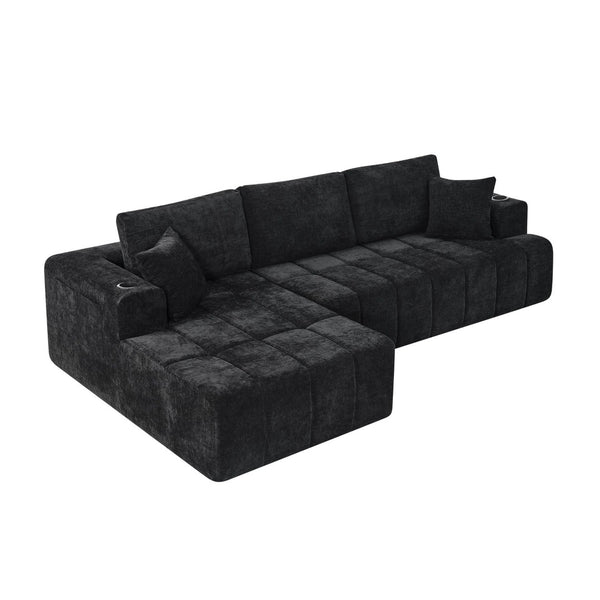 English Elm 108 Inch Cloud Sectional Chenille Sofa with Chaise Cup Holders and Pockets for Living Room W5802S00006