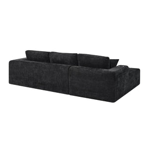 English Elm 108 Inch Cloud Sectional Chenille Sofa with Chaise Cup Holders and Pockets for Living Room W5802S00006