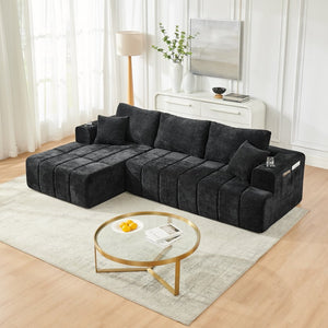 English Elm 108 Inch Cloud Sectional Chenille Sofa with Chaise Cup Holders and Pockets for Living Room W5802S00006